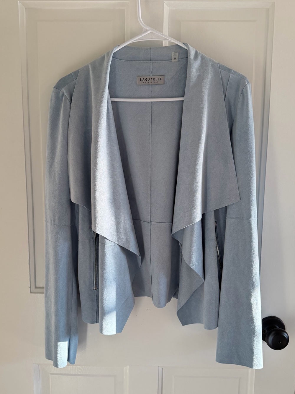 Bagatelle Collection Faux Suede‎ Waterfall Drape Jacket Blue M